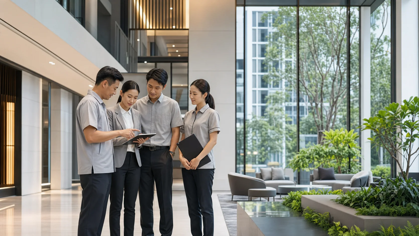 Property management team in a modern residential building